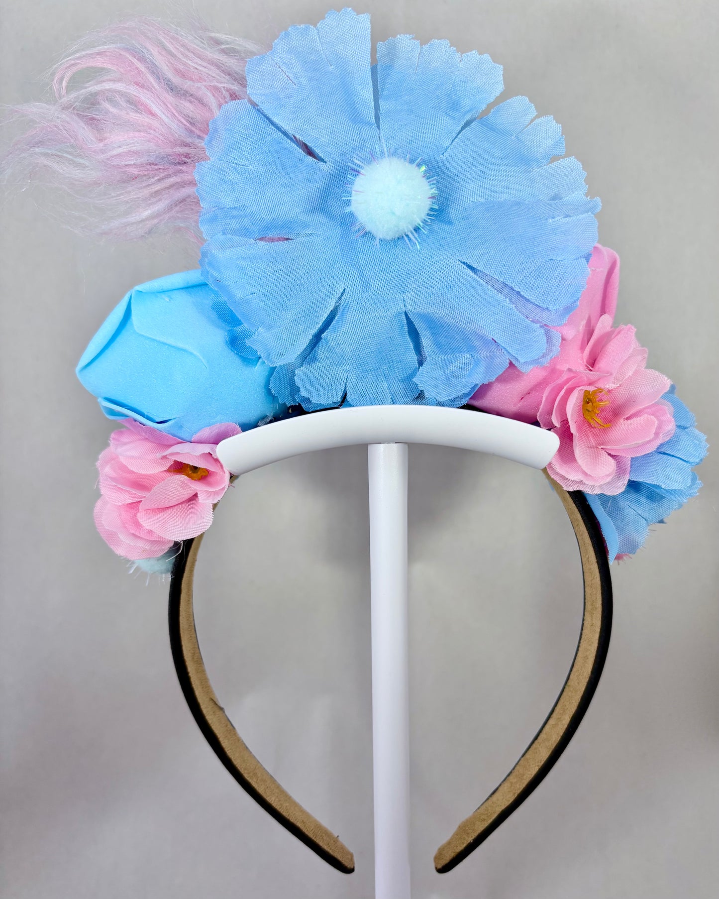 Pale Pink and Blue headband with floral design back view