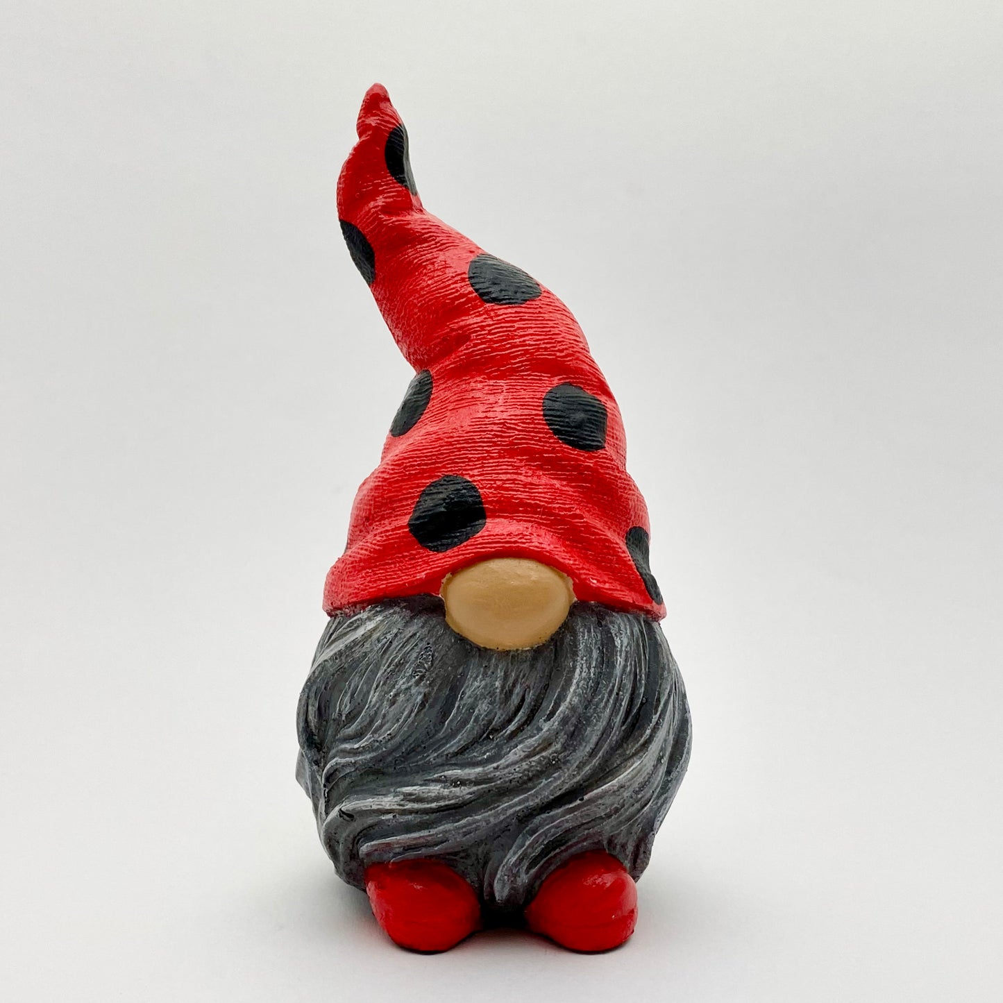 Hand Painted Gonk Statue with a Red and Black Spotty Ladybug Hat