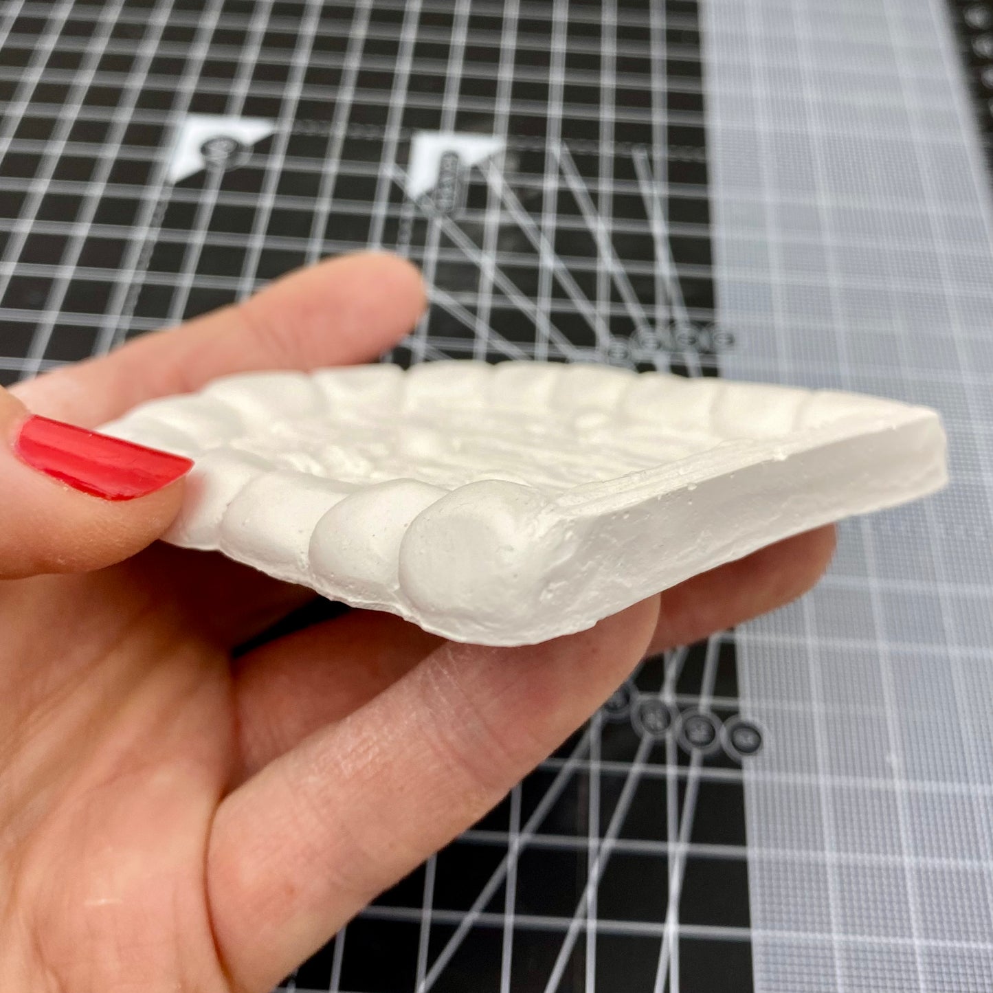 Hand Cast Plaster Fairy Door ready to paint. Side view.