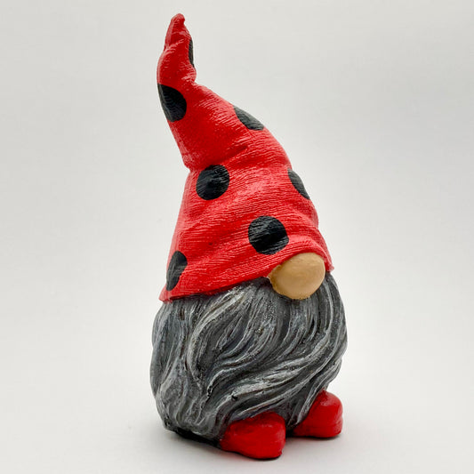 Hand Painted Gonk Statue with a Red and Black Spotty Ladybug Hat