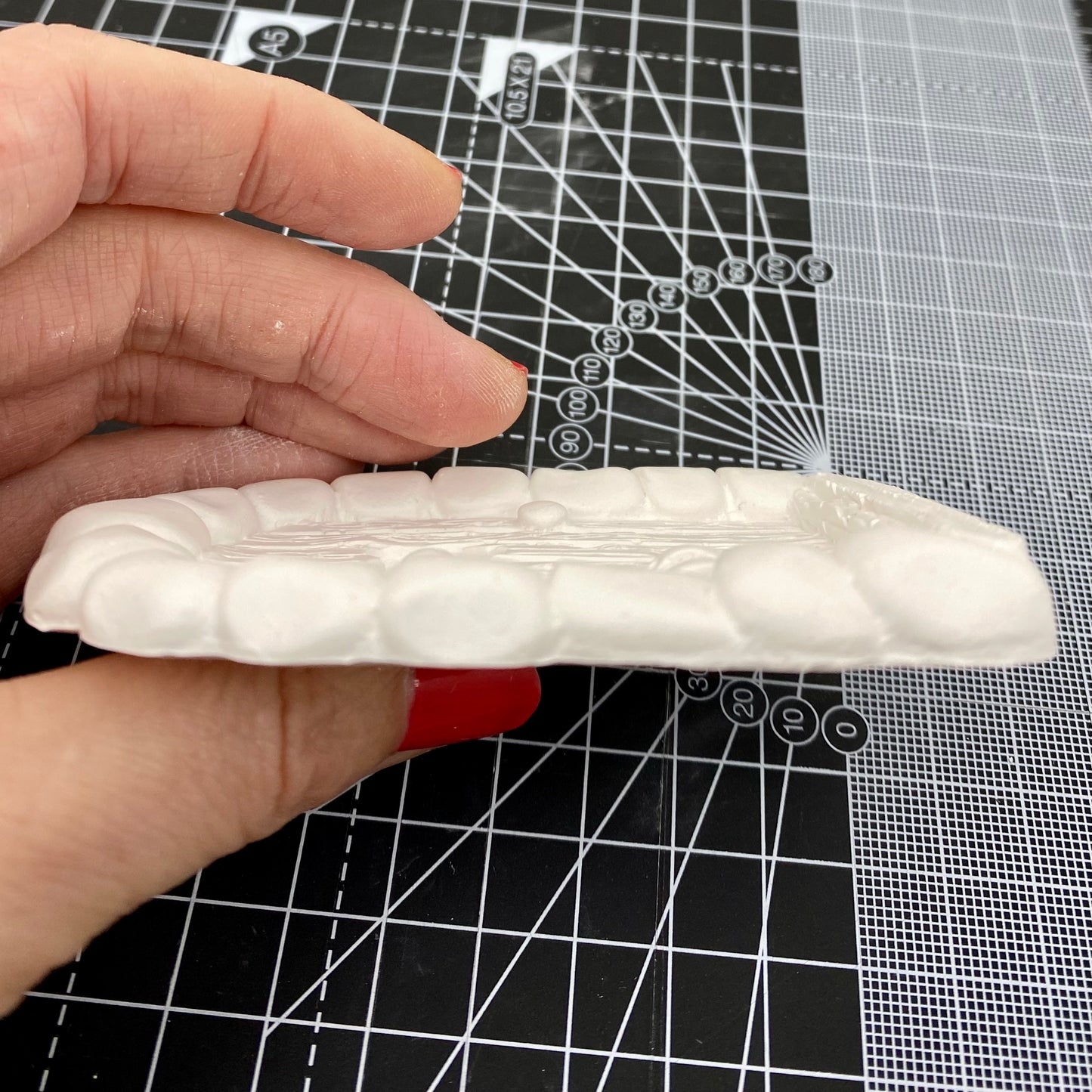 Hand Cast Plaster Fairy Door ready to paint. Side view.