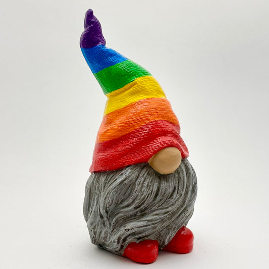 Hand Painted Gonk Statue with a Rainbow Striped Hat
