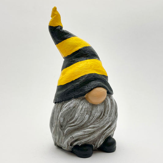 Hand painted Gonk statue with yellow and black striped Bee Hat