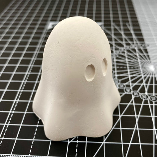 Hand Cast Plaster Ghost statue ready to paint. Side view.