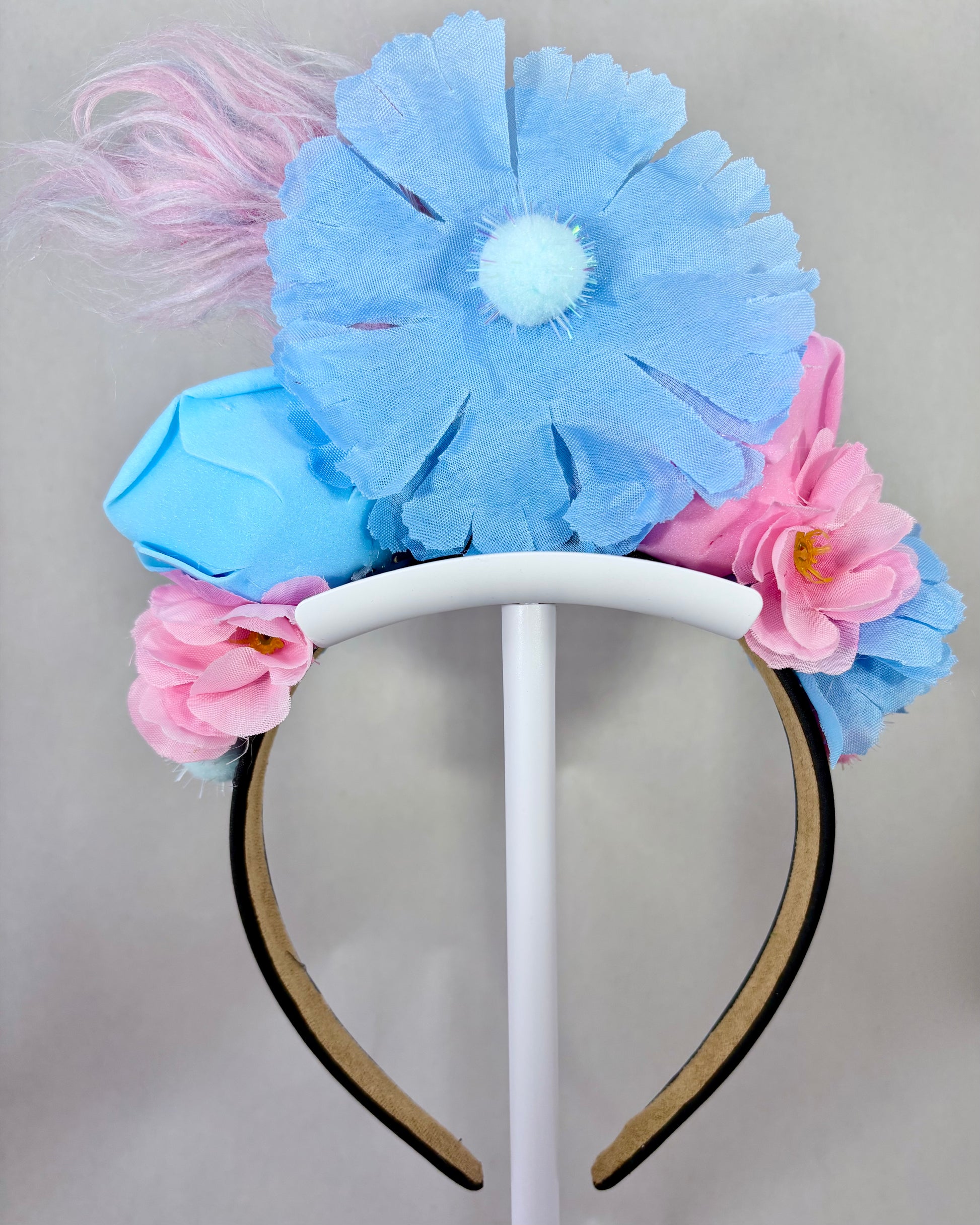 Pale Pink and Blue headband with floral design back view