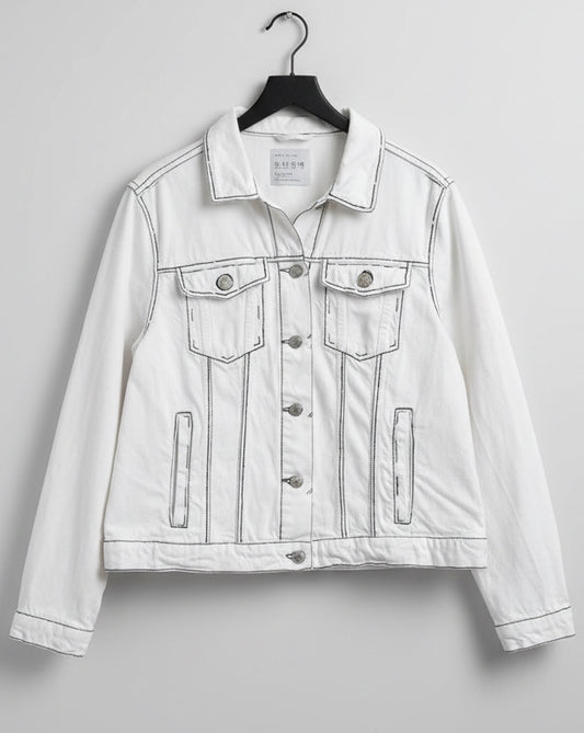 White denim jacket with black outlines painted on