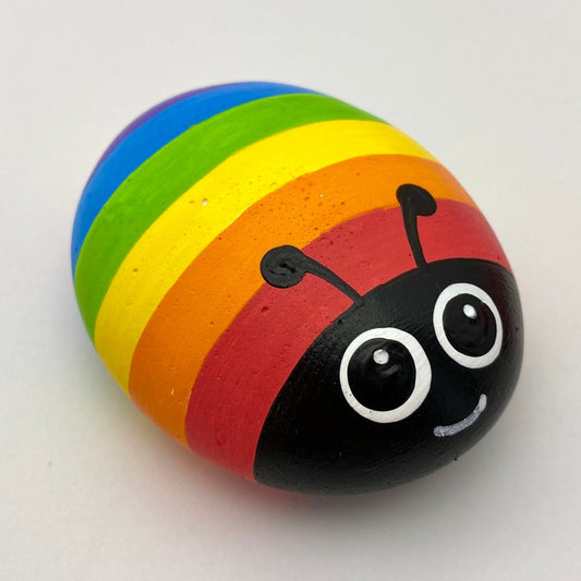 Hand painted Rainbow Bug Pebble