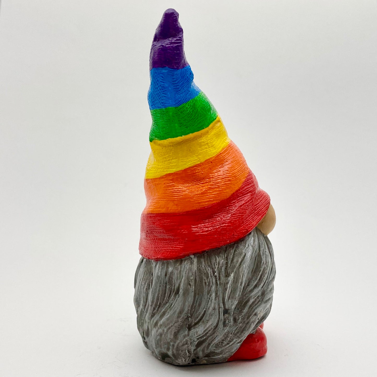 Hand Painted Gonk Statue with a Rainbow Striped Hat