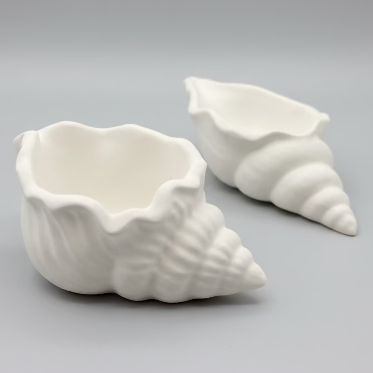 2 Hand Cast Plaster Shell Pots ready to paint.