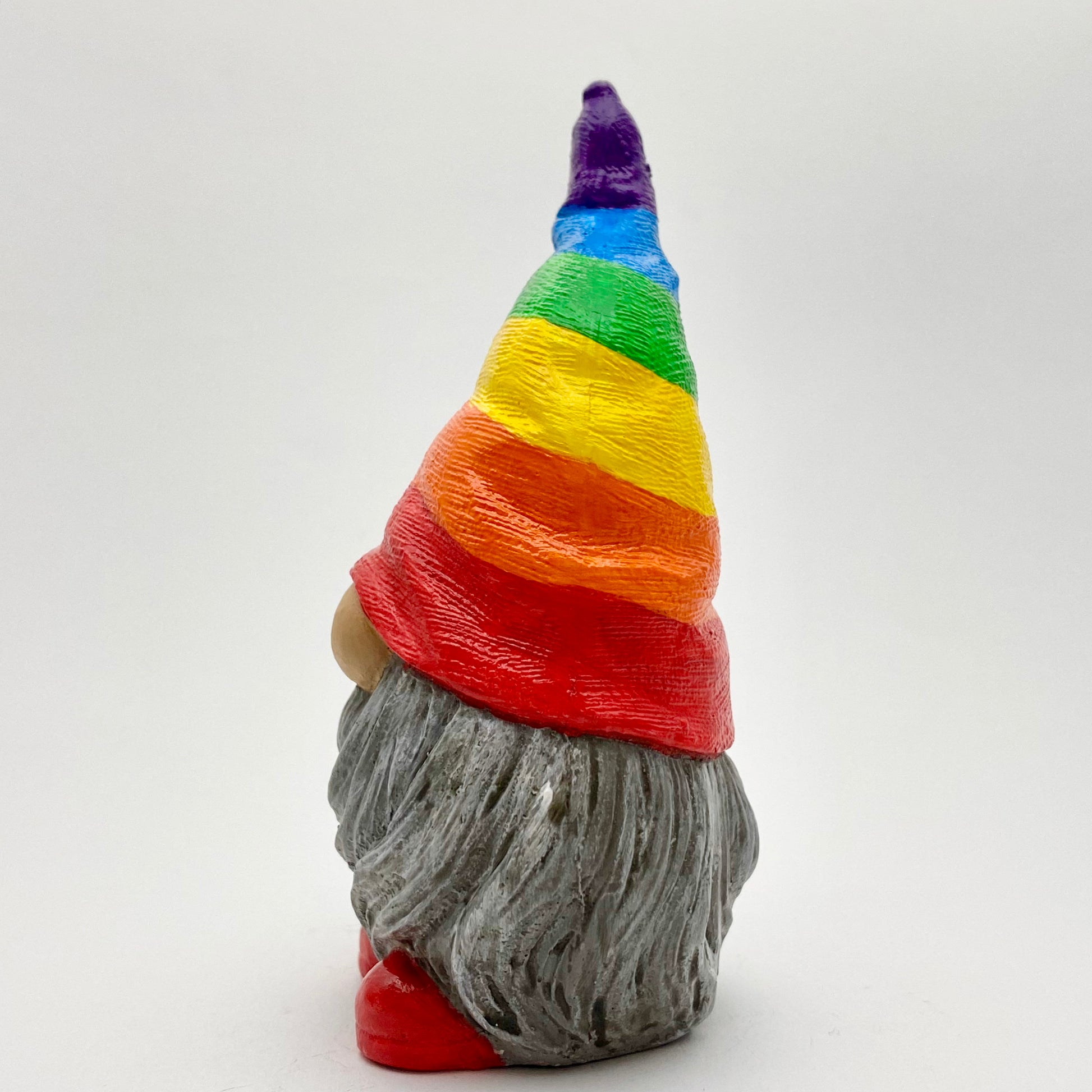 Hand Painted Gonk Statue with a Rainbow Striped Hat