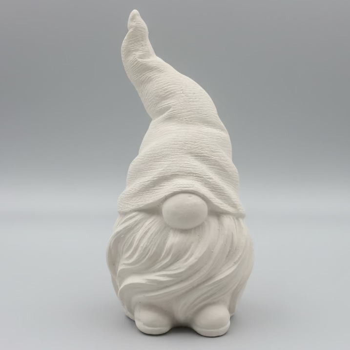 Small White Hand Cast Plaster Gonk Statue ready to paint.