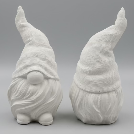 2 Small White Hand Cast Plaster Gonk Statues ready to paint. Front and back view.