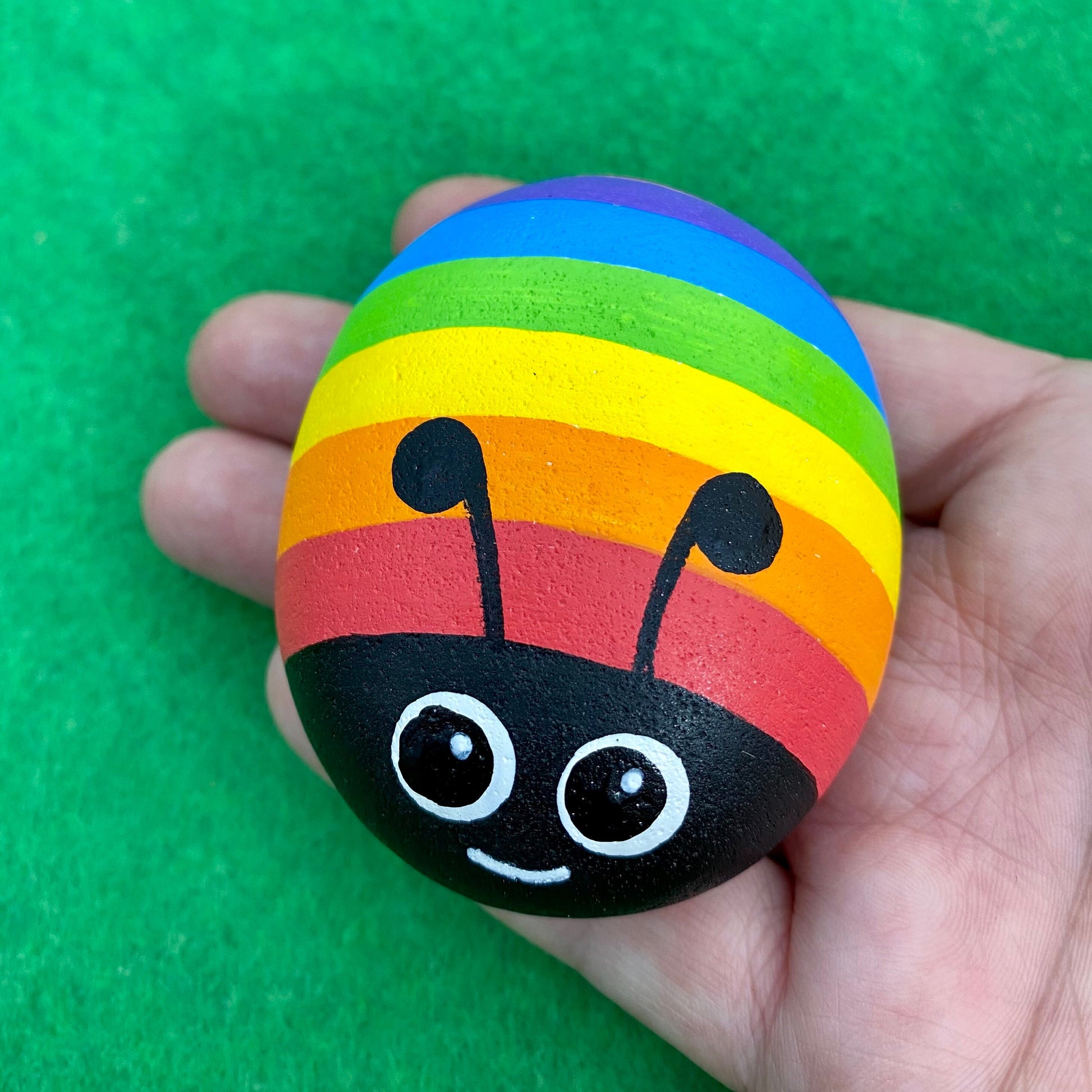 Hand painted Rainbow Bug Pebble