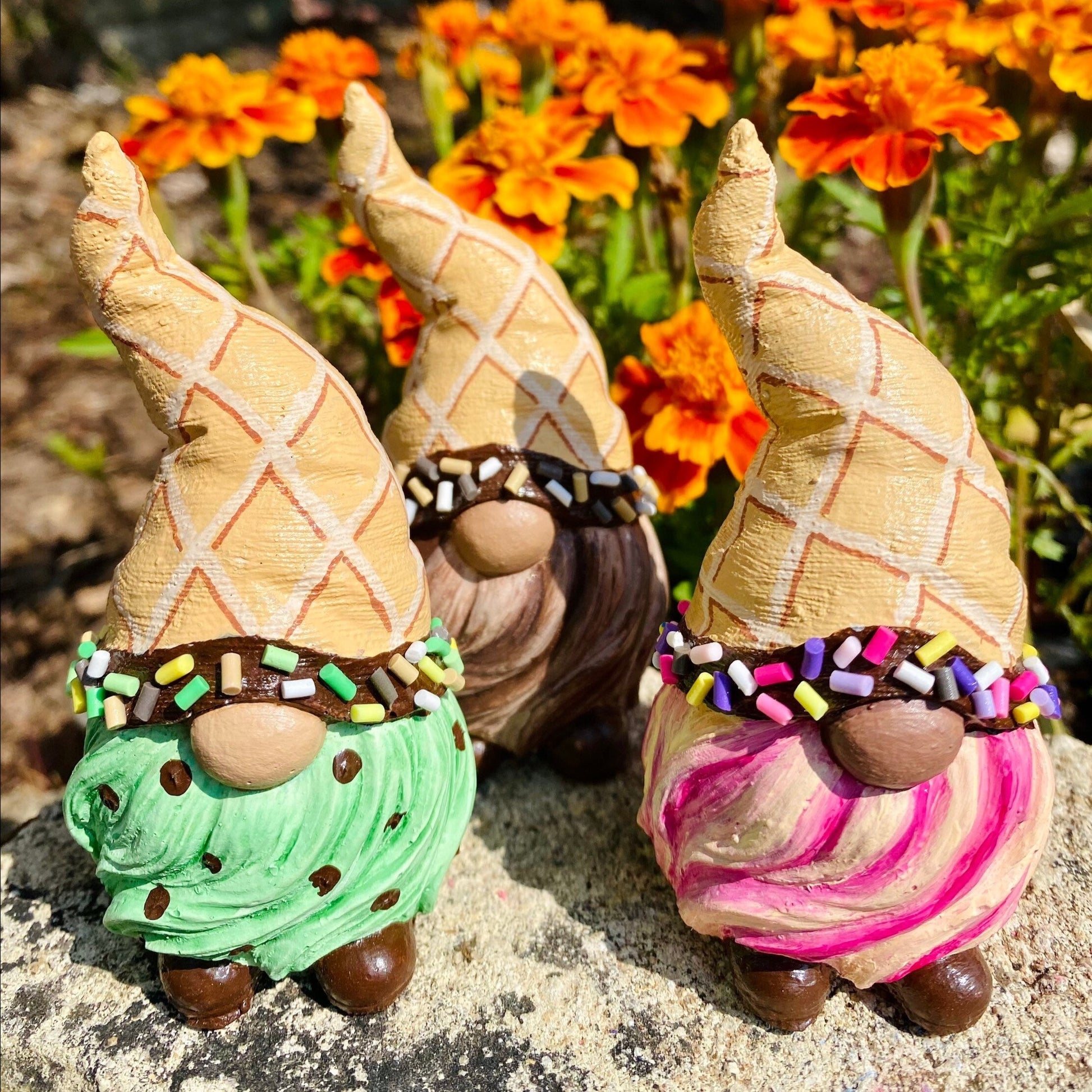 Gonk Statues Hand Painted to look like Ice Creams