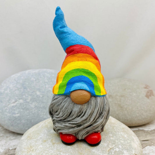Hand painted Gonk statue with Rainbow hat